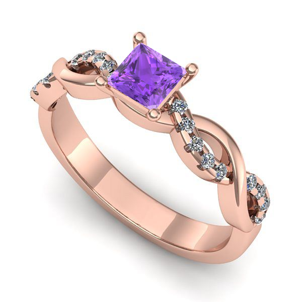 Inel logodna din aur roz cu ametist