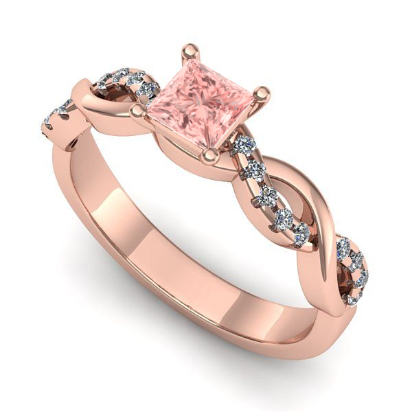 Inel logodna din aur roz cu diamant de laborator roz