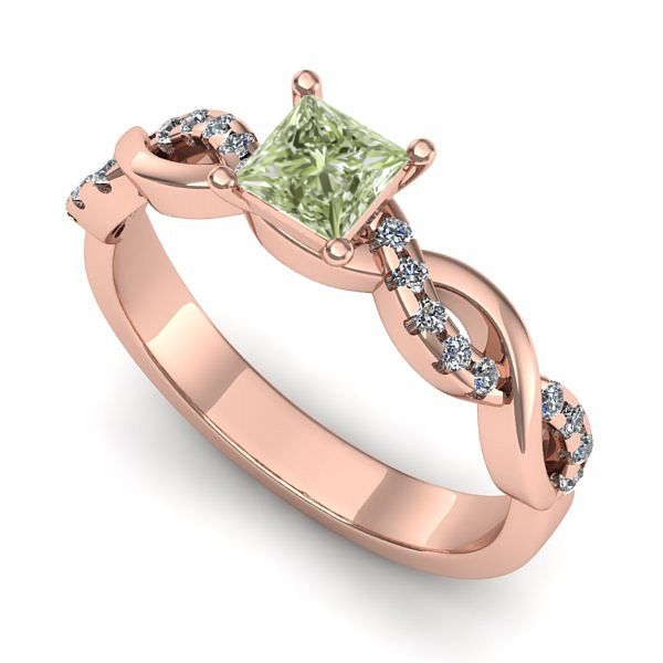 Inel logodna din aur roz cu diamant de laborator verde