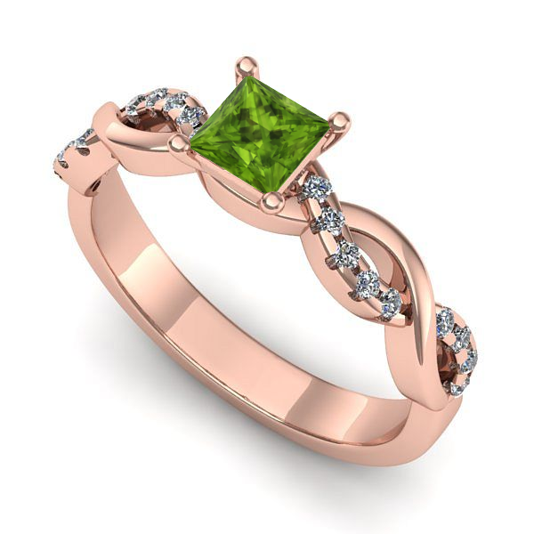 Inel de logodna din aur roz cu peridot