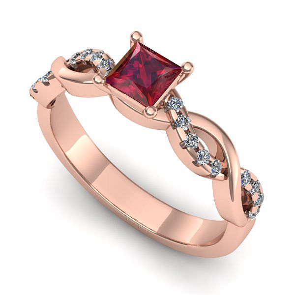Inel de logodna din aur roz cu rubin