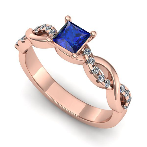 Inel logodna din aur roz cu safir