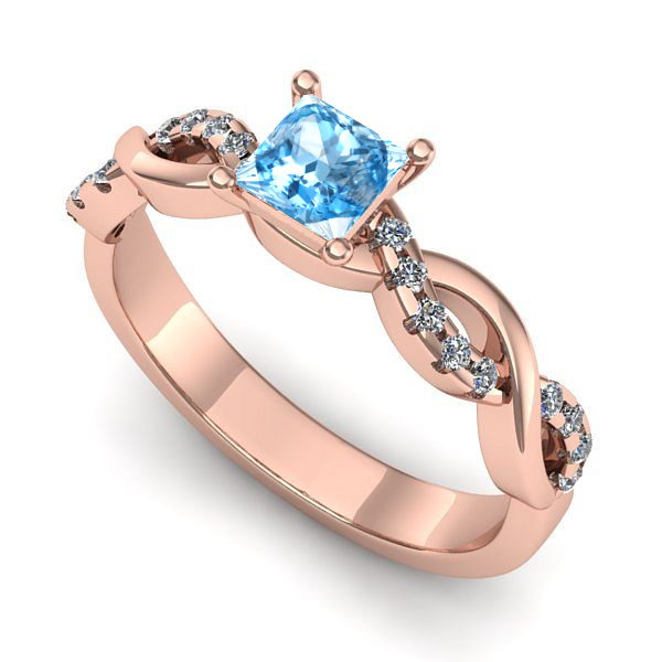 Inel din aur roz cu topaz blue