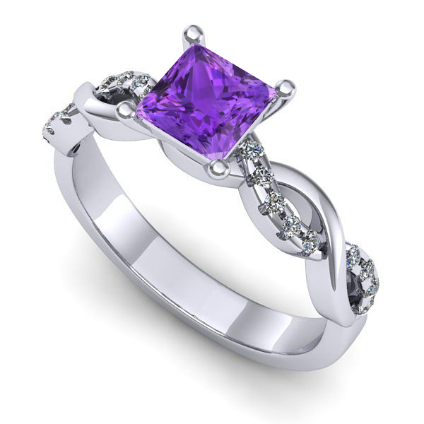 Inel logodna din aur alb cu ametist