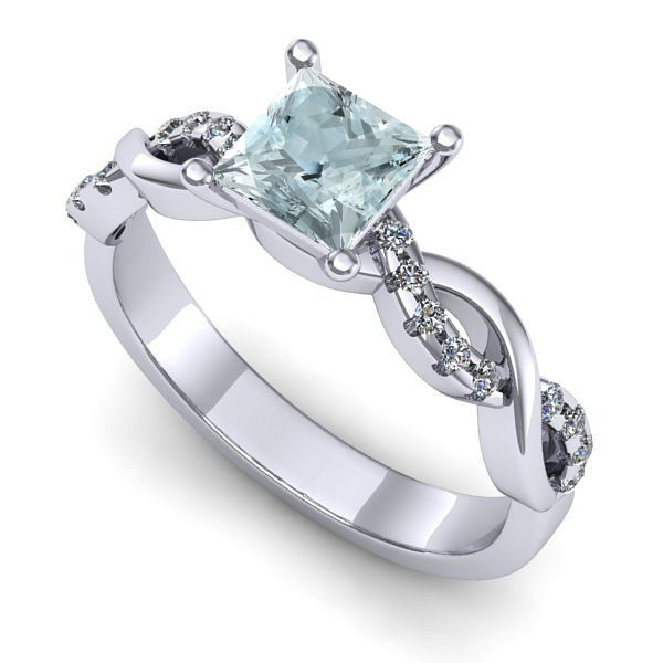Inel de logodna din aur alb cu aquamarin