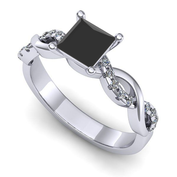 Inel de logodna din aur alb cu diamant negru