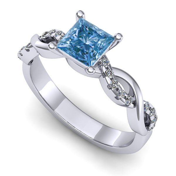 Inel din aur alb cu diamant de laborator albastru