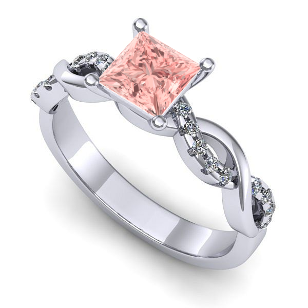 Inel logodna din aur alb cu diamant de laborator roz