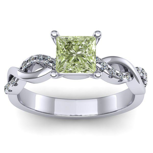 Inel cu diamant de laborator verde patrat