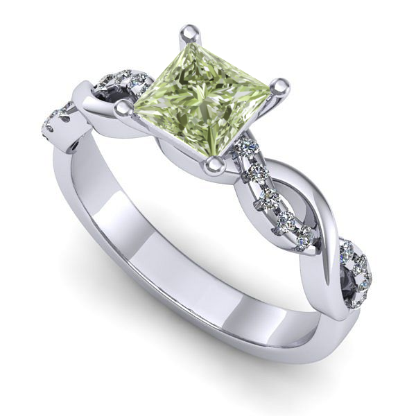 Inel de logodna din aur alb cu diamant de laborator verde