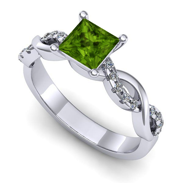 Inel de logodna din aur alb cu peridot