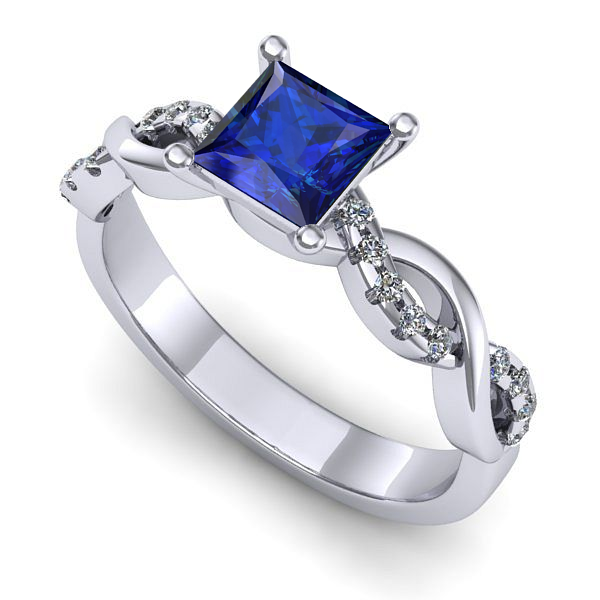 Inel de logodna din aur alb cu safir