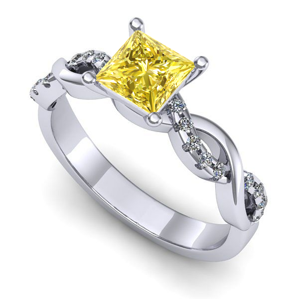 Inel logodna din aur alb cu safir galben