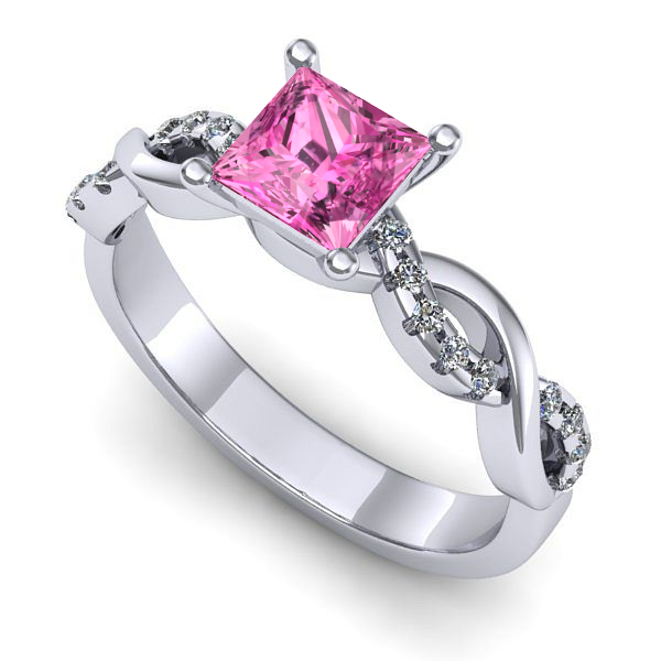 Inel de logodna din aur alb cu safir roz