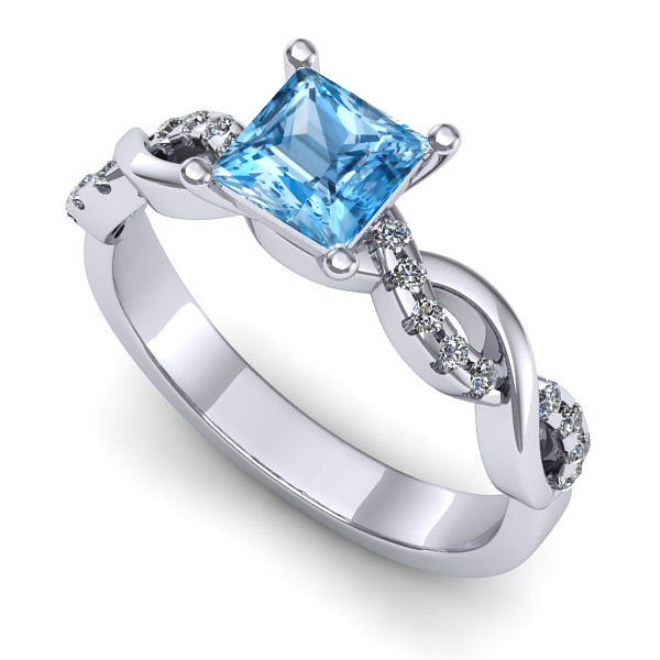 Inel logodna din aur alb cu topaz blue