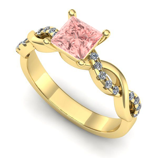 Inel logodna din aur galben cu diamant de laborator roz