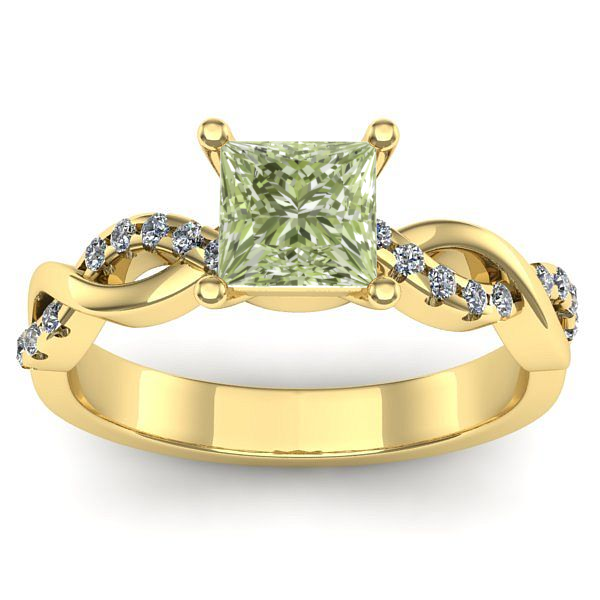 Inel cu diamant de laborator verde patrat