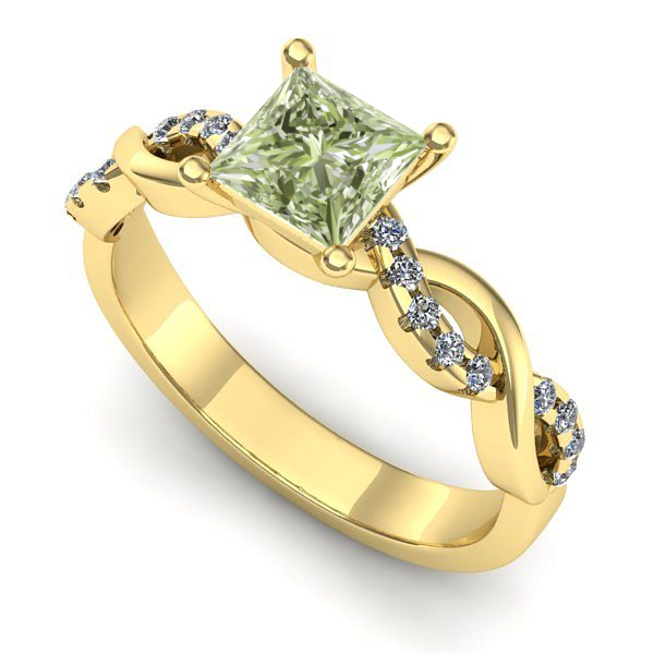 Inel logodna din aur galben cu diamant de laborator verde