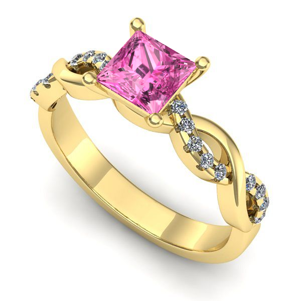 Inel logodna din aur galben cu safir roz