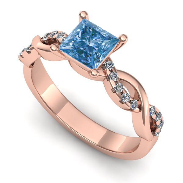 Inel din aur roz cu diamant de laborator albastru