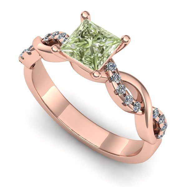 Inel din aur roz cu diamant de laborator verde