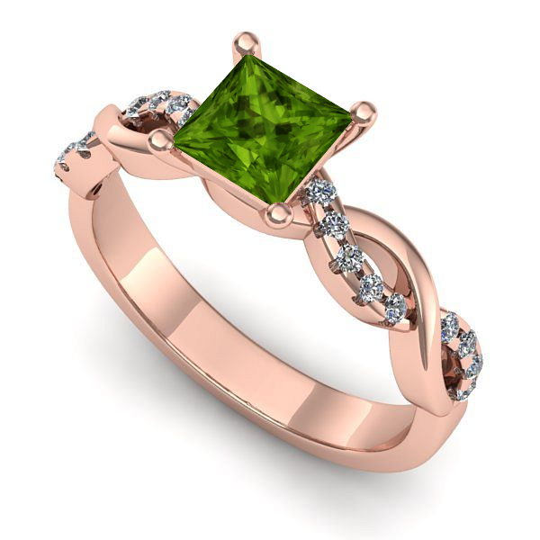 Inel de logodna din aur roz cu peridot