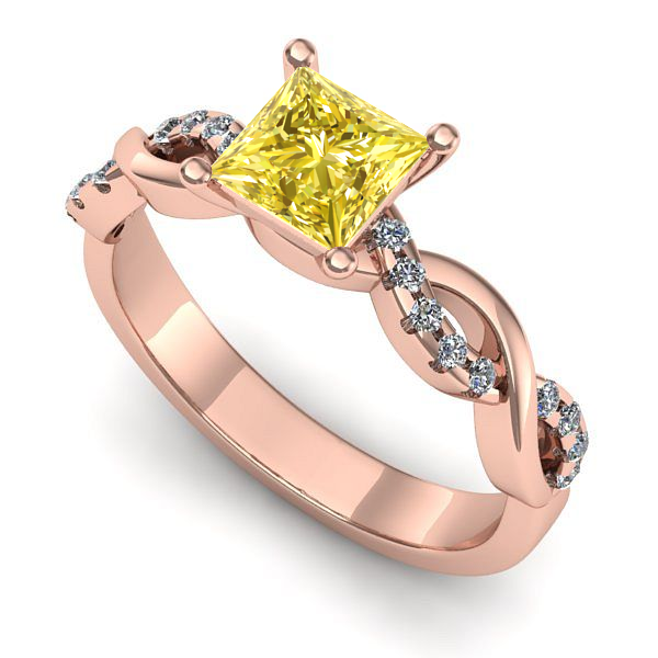 Inel logodna din aur roz cu safir galben