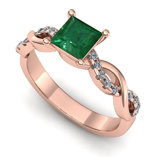 Inel logodna din aur roz cu smarald