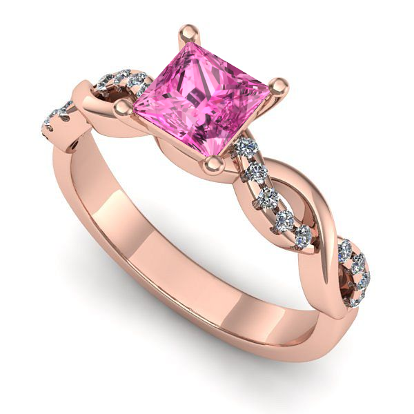 Inel de logodna din aur roz cu safir roz