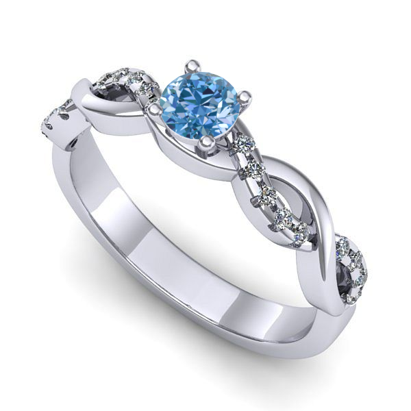 Inel de logodna din aur alb cu diamant de laborator albastru