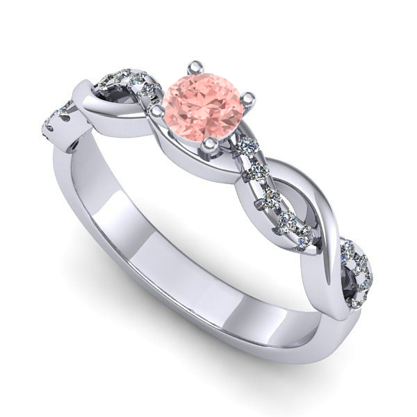 Inel de logodna din aur alb cu diamant de laborator roz