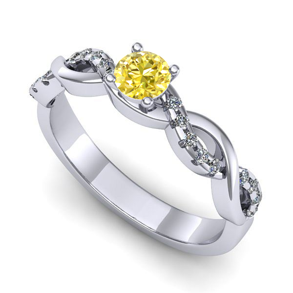 Inel logodna din aur alb cu safir galben