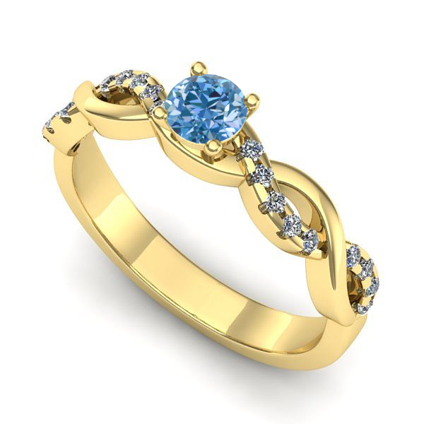 Inel din aur galben cu diamant de laborator albastru