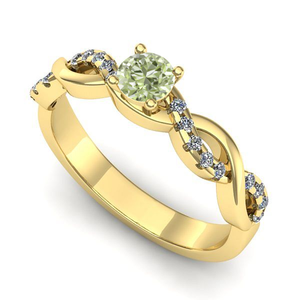 Inel de logodna din aur galben cu diamant de laborator verde