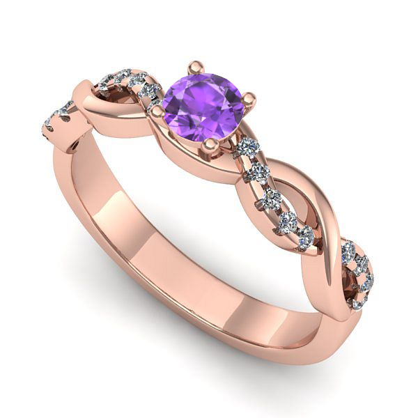 Inel de logodna din aur roz cu ametist