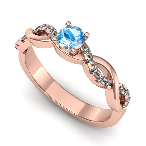 Inel de logodna din aur roz cu topaz blue