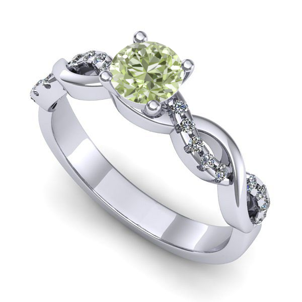 Inel logodna din aur alb cu diamant de laborator verde