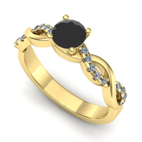 Inel logodna din aur galben cu diamant negru