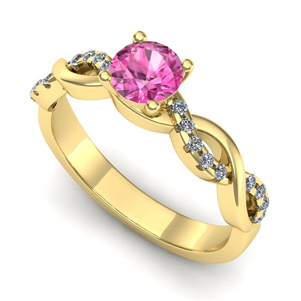 Inel logodna din aur galben cu safir roz