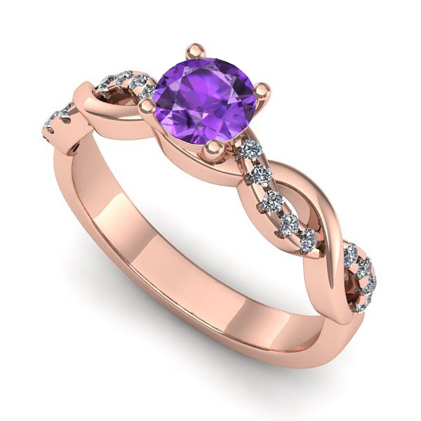 Inel de logodna din aur roz cu ametist