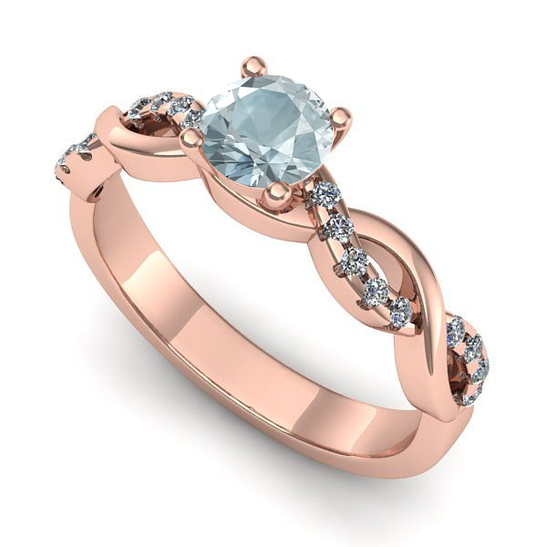 Inel de logodna din aur roz cu aquamarin