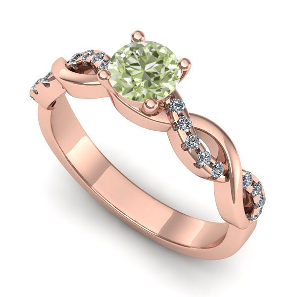 Inel de logodna din aur roz cu diamant de laborator verde