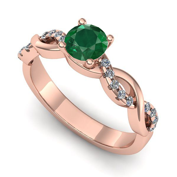 Inel de logodna din aur roz cu smarald