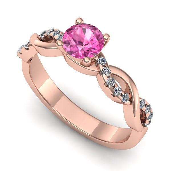 Inel de logodna din aur roz cu safir roz