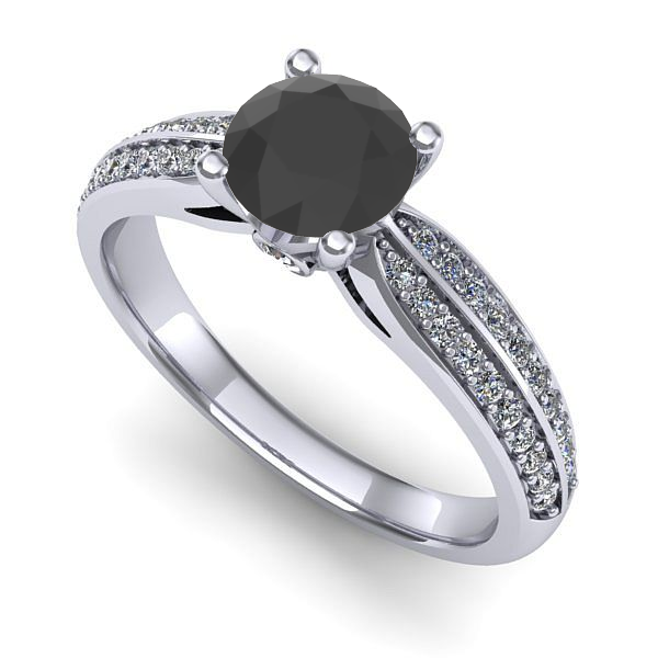 Inel de logodna din aur alb cu diamant negru