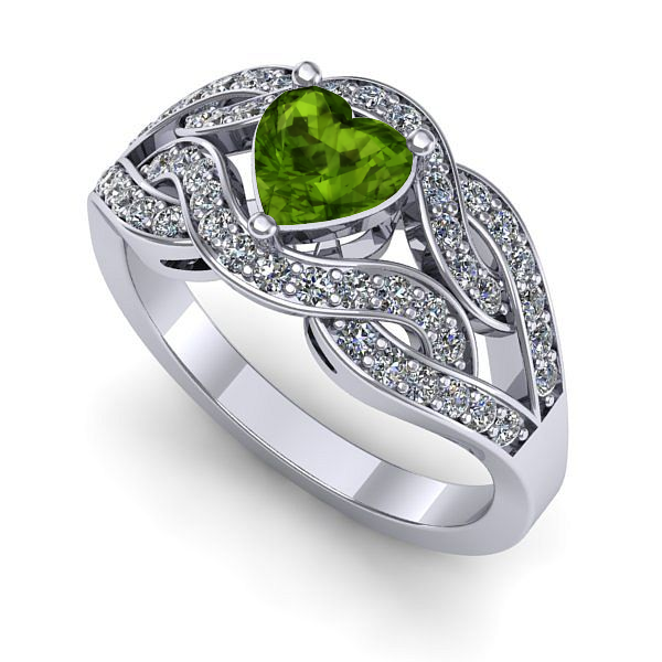 Inel logodna din aur alb cu peridot