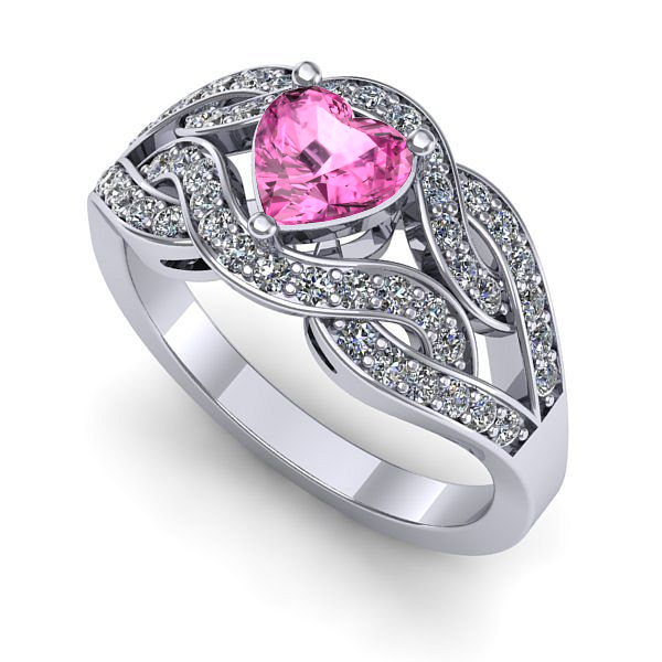 Inel de logodna din aur alb cu safir roz