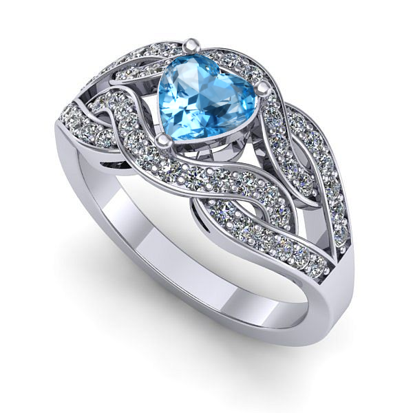 Inel de logodna din aur alb cu topaz blue