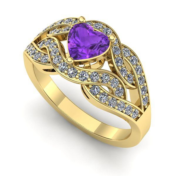 Inel logodna din aur galben cu ametist