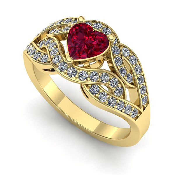 Inel logodna din aur galben cu rubin